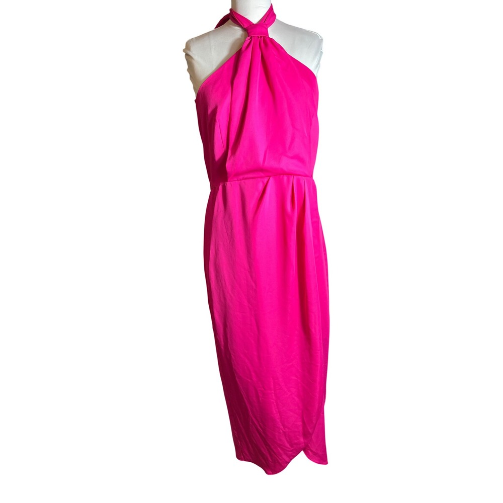 hot pink dress size 12 Gianni Bini | Dresses | Gianni Bini Halter Midi Knotted Neckline Back Bow 2 Fuchsia plus size pink dress